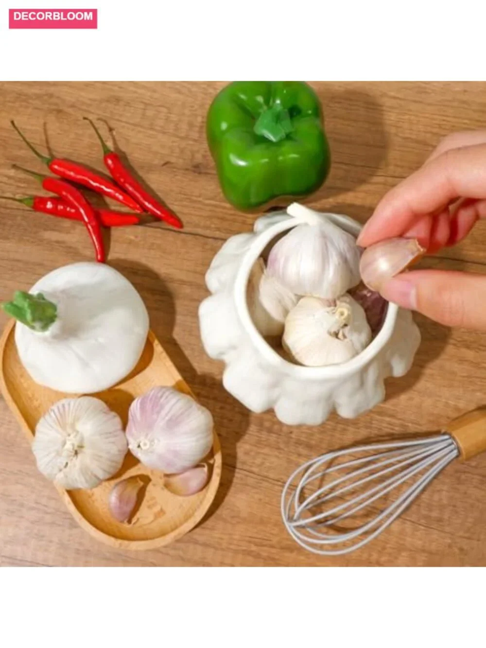 Large Ceramic Garlic Keeper with Lid - Breathable Storage Container for Kitchen